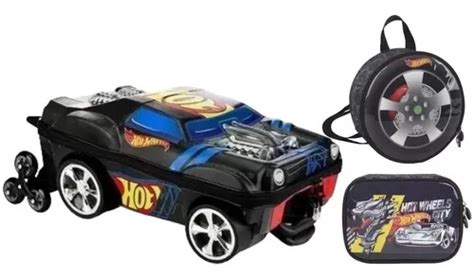 Kit Mochila Infantil Malinha Impermeável Hot Wheels Rodinhas Parcelamento sem juros