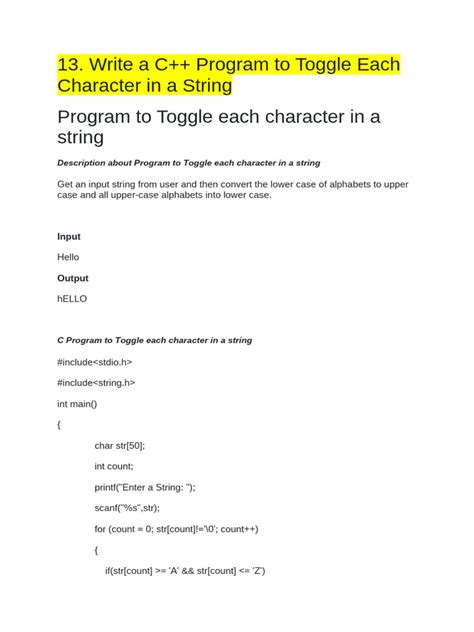 write   program  toggle  character   string