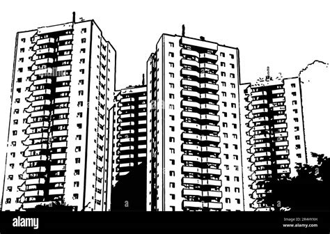 Residential Buildings Sketch Illustration Based On Photography Stock