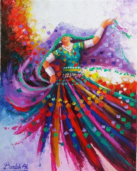 Beautiful Indian Abstract Rajasthani Woman Dancing Figurative Painting