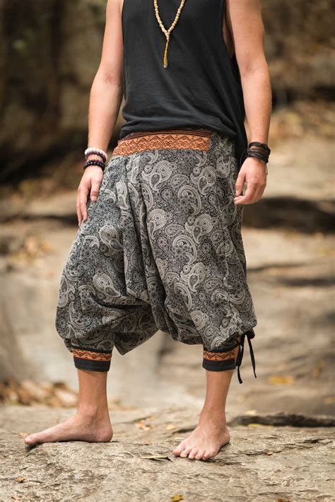 Paisley Thai Hill Tribe Fabric Mens Harem Pants With Ankle Straps