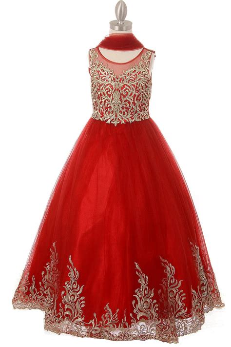Beaded with Embroidered Hemline Gown Flower Girl Dress