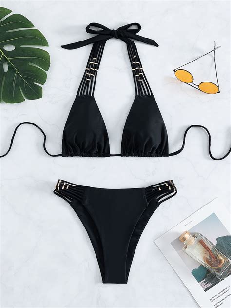 Tied Backless Halter Bikini Swimsuit Shein Eur