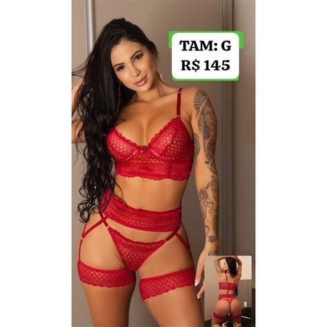 Conjunto De Lingerie Sensual Rendado Cinta Liga E Calcinha Fio