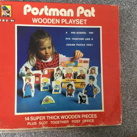 Vintage Postman Pat Post Office Playset With 14 Super Thick Wooden