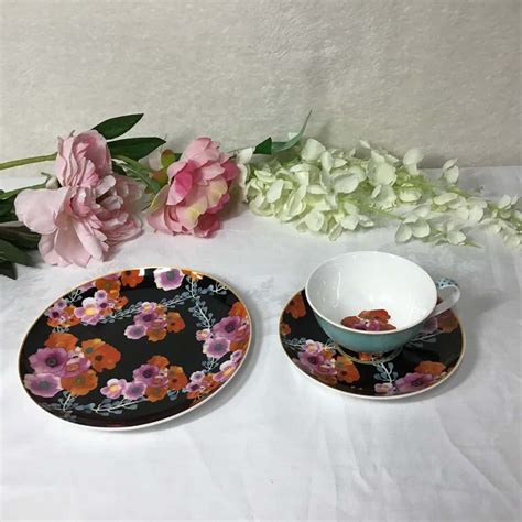 Maxwell And Williams Cashmere Bloems Blue Black Tea Cup Saucer And