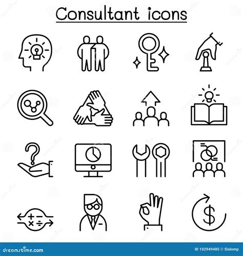 Consultant And Expert Icon Set In Thin Line Style Stock Vector