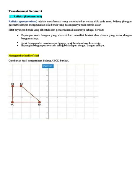 Pdf Rangkuman Materi Transformasi Geometri Kelas 9 Compress Pdf