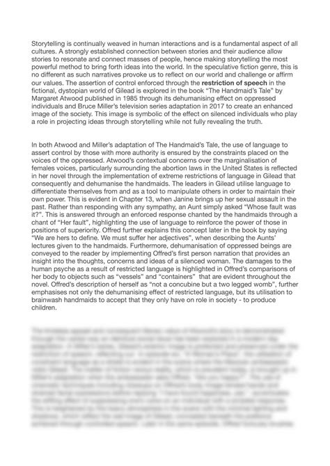 Handmaids Tale Storytelling Essay English Advanced Year 11 Hsc