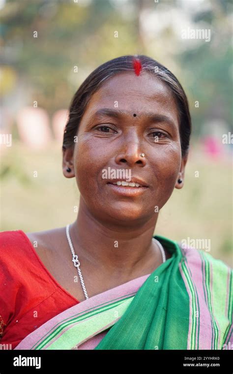 Santiniketan Birbhum India December 8 2024 A Smiling Santal Woman