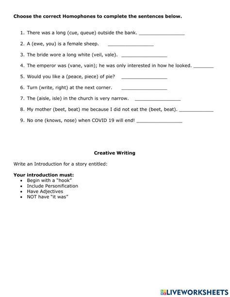 Context Clues Homophones Worksheet Live Worksheets