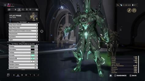 Warframe 2nd Skin Atlas Prime Fashion Frame Detailed Youtube