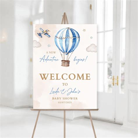 Hot Air Balloon Welcome To Baby Shower Banner Travel Airplane And