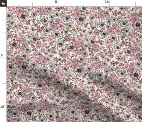Nude Boho Wild Flowers Fabric Spoonflower