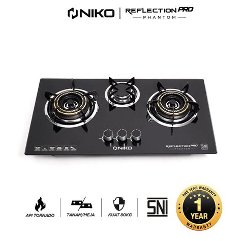 Jual NIKO KOMPOR GAS TANAM KACA HITAM SOLID 3 TUNGKU REFLECTION PRO