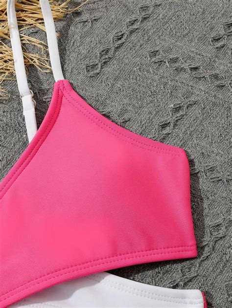 SHEIN Ensemble bikini avec bloc de couleurs et couvre maillot imprimé d arbre de noix de coco