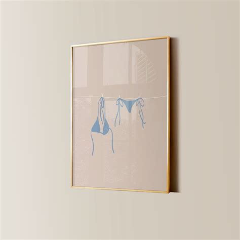 Bikini On Clothesline Print College Apartment Decor Coastal Beachy Dorm Room Posters Trendy