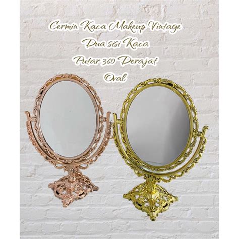 Jual Cermin Kaca Rias Makeup Putar Oval Rose Gold Dekorasi Vintage Korean Aesthetic Shopee