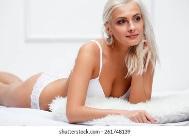 Beautiful Sexy Blonde Woman White Lingerie Stock Photo 261748139 Shutterstock
