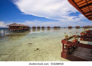 Sipadan Water Village Island Resort Sunset Stock Photo