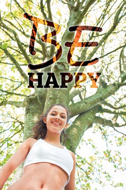 Premium Photo Composite Image Of Active Happy Brunette Smiling At Camera