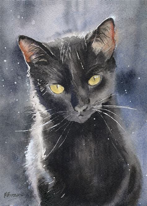 Black Cat Watercolour Print - Marie Brown Fine Art