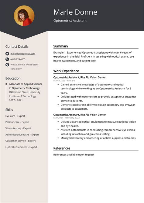 Optometrist Assistant Cv Job Description Sample Guide