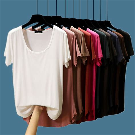 Round Neck Short Sleeved Modal T Shirt For Women Summer Solid Color