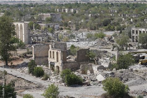 Ruined Soviet Era Buildings In Agdam Ghost Town In Nagorno Karabakh