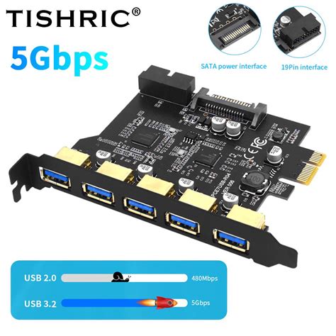 Купить Карта расширения TISHRIC PCI-e Контроллер Pcie-USB 2/4/5 портов ...