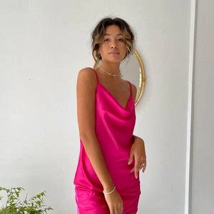 Emerald Mini Silk Slip Dress Hot Pink Silk Camisole Dress Silk Mini Dress For Women Casual