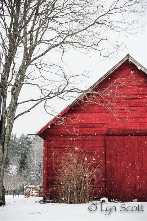 The Snowy Red Barn Christmasred Barn Winter Snow Home Etsy Barn