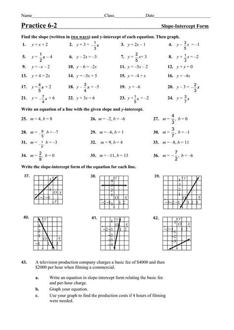 Writing Slope Intercept Form Worksheet | Writing Worksheets