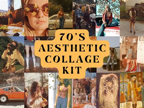 70s Aesthetic Photo Wall Collage Kit Hippy Aesthetic Decor 70s