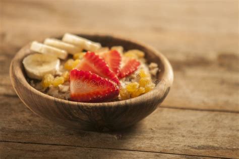 Oatmeal Porridge With Milk Strawberry Banana Stock Image Image Of