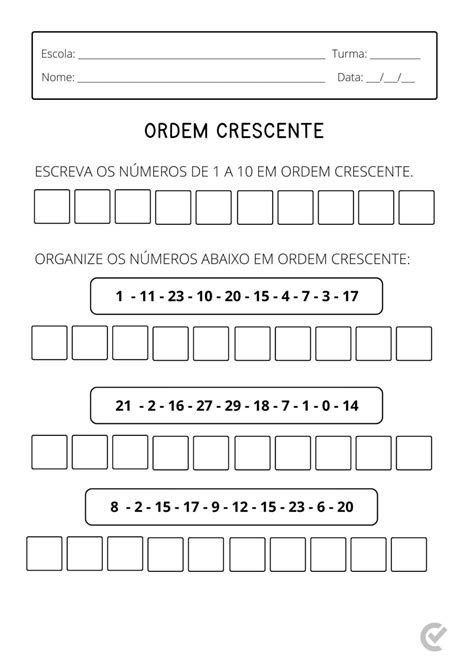 Ordem Crescente De Convicção - Atividades de ordem crescente e decrescente para imprimir