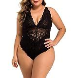 Amazon Plus Size Lingerie For Women Snap Crotch Lace Bodysuit V Neck Teddy Valentine One