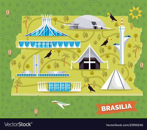 Brazil map with sightseeing places and landmarks Vector Image