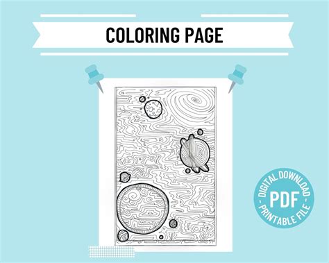 Space Themed Adult Coloring Page Stars Planets Moons And Galaxies