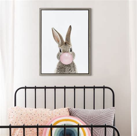 Trinx Sylvie Bubble Gum Bunny Framed Canvas By Amy Peterson Art Studio