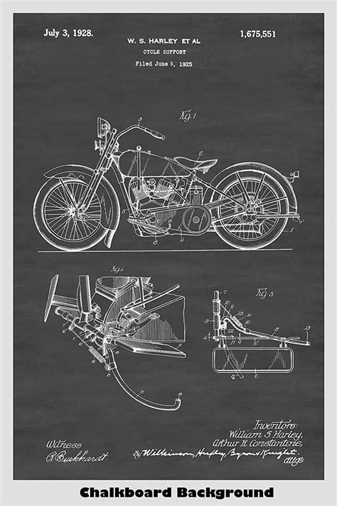 Harley Davidson Motorcycle Patent Print Art Poster Patent Prints And