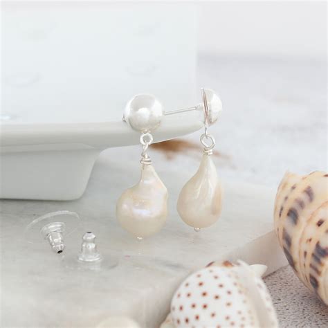 Natural White Pearl Earrings On Gold Or Silver Studs Modern Pearl