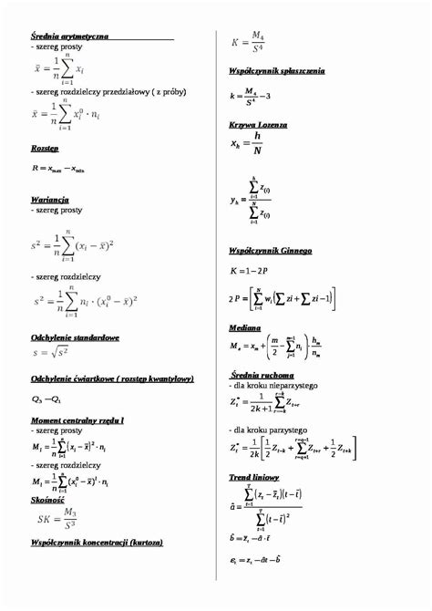 Statystyka Wzory Na Egzamin Notatek Pl