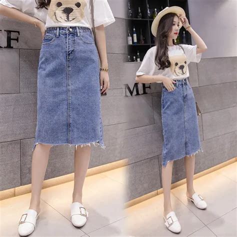 Tingyili Long Denim Skirt High Waist Korean Women S Skirt Pencil Skirt