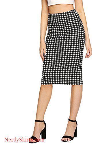 Shein Womens Elegant Strecthy Mid Waist Plaid Split Pencil Skirt