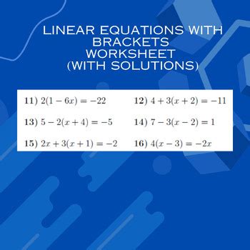 Linear Equations With Brackets Worksheet With Solutions By Mathamaniacs