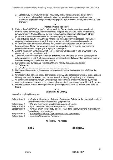 PDF UMOWA nr o świadczenie usług dystrybucji energii elektrycznej