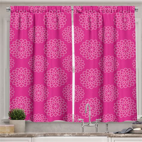 Ambesonne Hot Pink Kitchen Curtains Geometric Flower Motif 55 X45 Pink Hot Pink Walmart