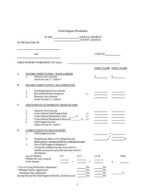 Child Support Worksheet Pdf Cost Of Living Child Support