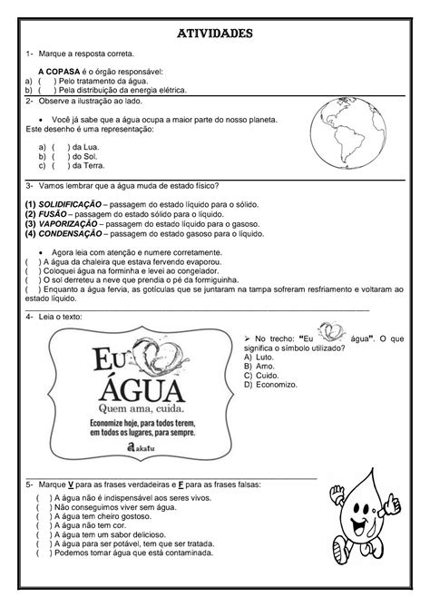 Atividade Sobre Agua 4 Ano